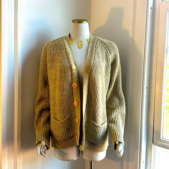 SIGALLO Vintage V Neck Button Up Cardigan, Wool Feel Acrylic Knit - Picture 11 of 16